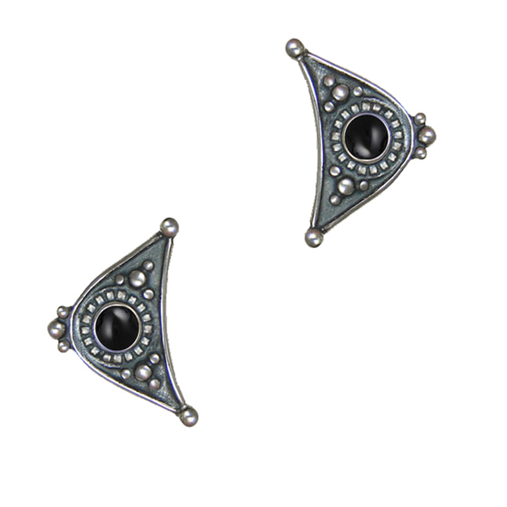 Sterling Silver Designer Post Stud Earrings With Black Onyx